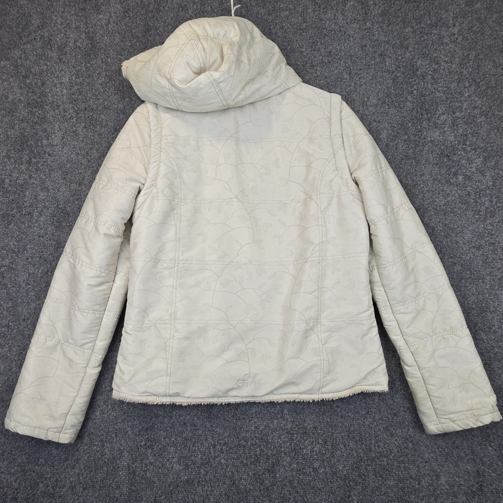 O'Neill Womens XL Sherpa Lined Jacket Ivory Hooded Zip Off Sleeves Floral‎ - Picture 3 of 13